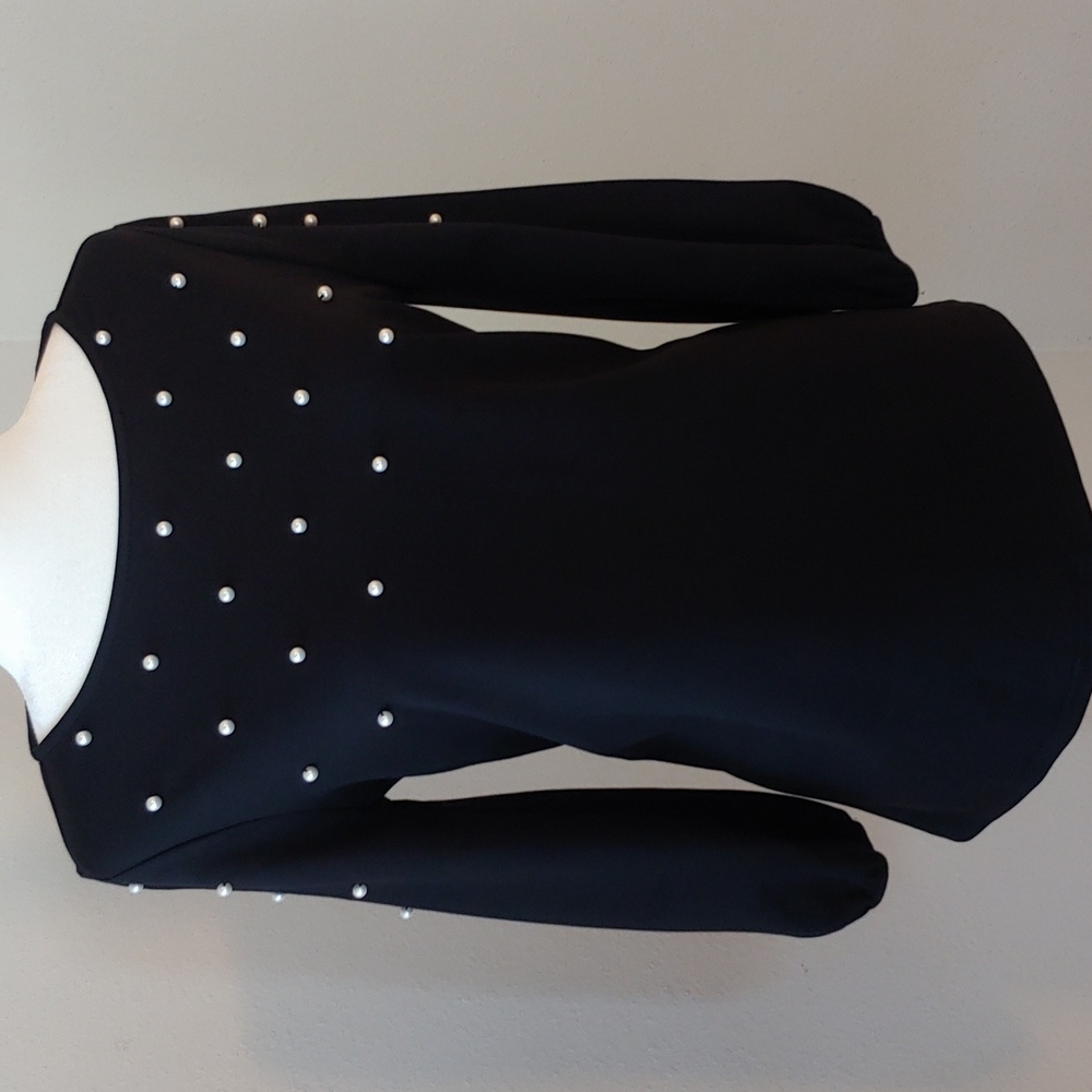 Ann Taylor Pearl Accent Long Sleeve Top Black Size Women's Small